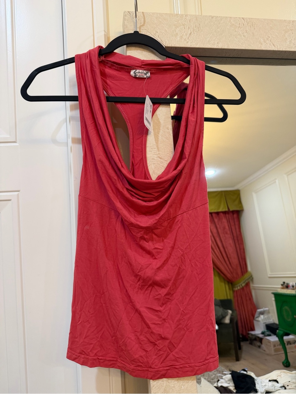Draped Cowl Neck Tank Top in Coral - Women's Sleeveless Top